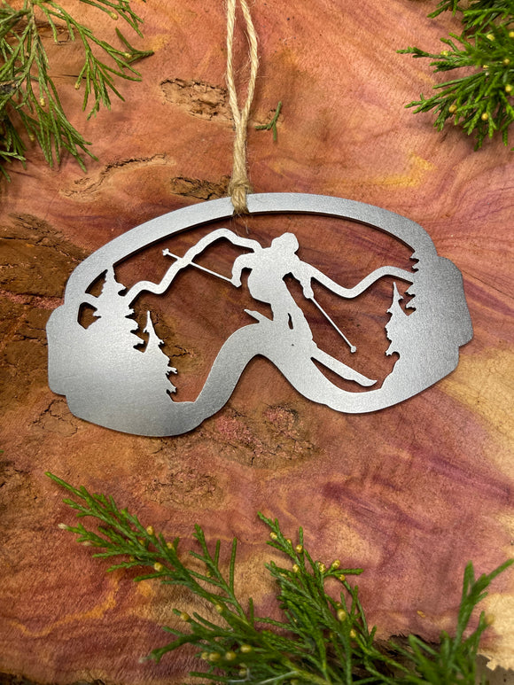 Ski Goggles Raw Steel Metal Ornament